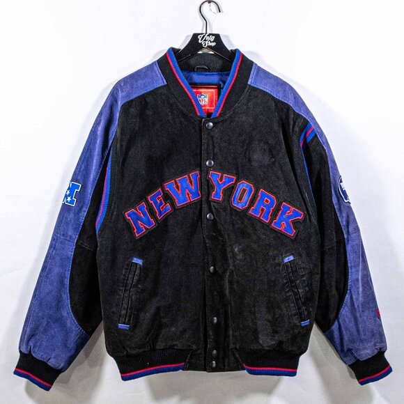 New York Giants NFL Suede Leather Bomber Jacket Varsity XL Y2K Football - Picture 1 of 13
